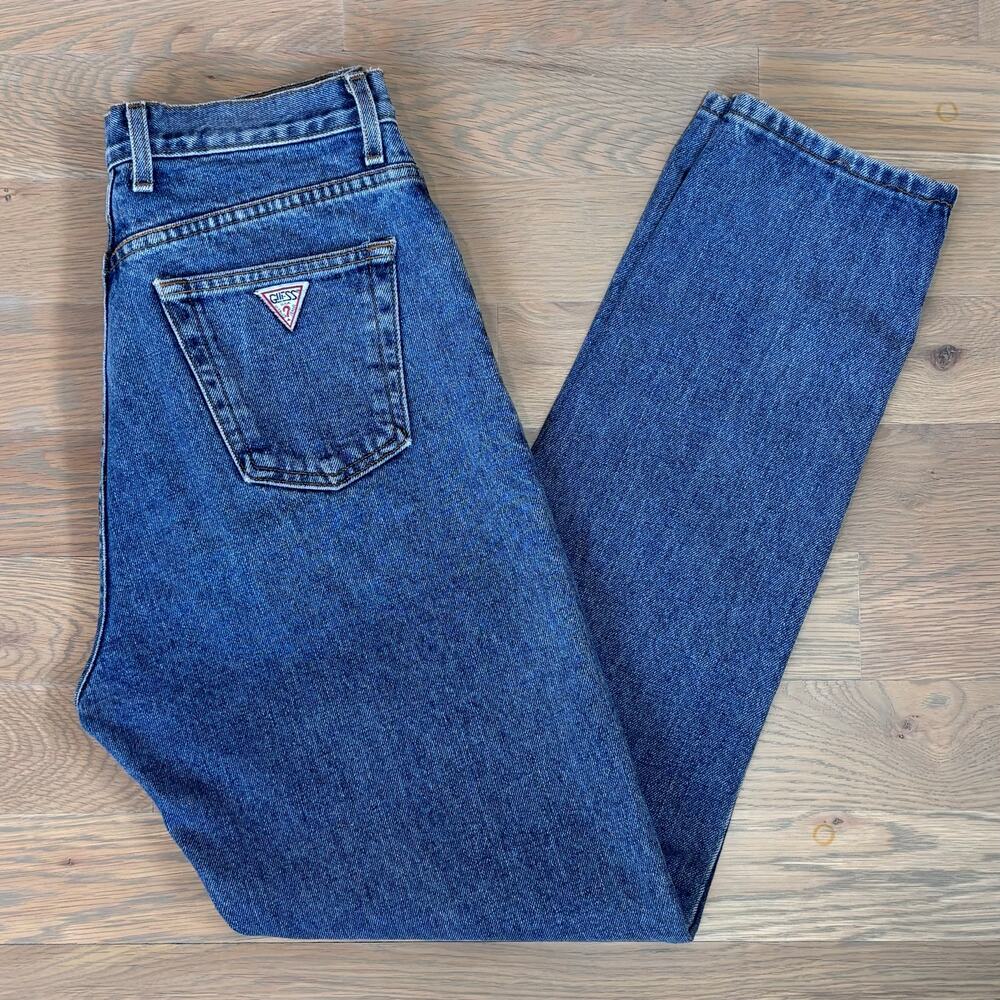VTG 90s Guess Stonewashed Jeans USA Made High Waisted Tapered Womens Size 32